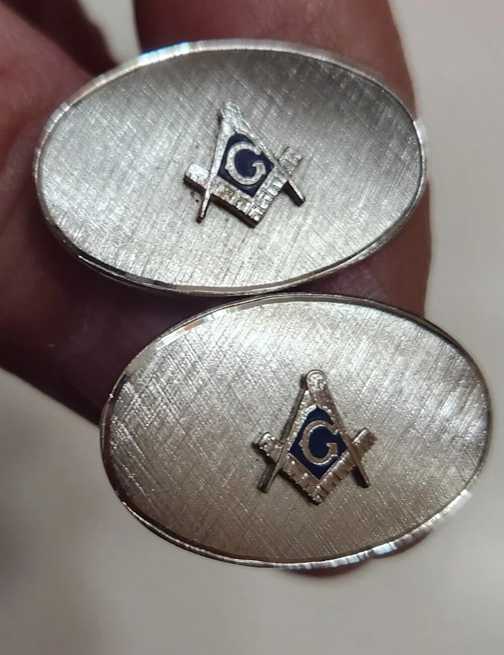 Masonic Cufflinks & Tie Tack Set Blue Enamel Square Compass